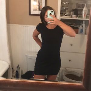 Navy, knit midi dress with horizontal ribbing